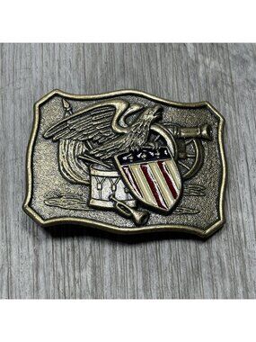 Vintage American Flag Shield Eagle Belt Buckle Solid Brass Patriotic
